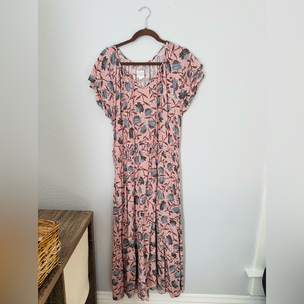 Destination 365 Floral Tiered Smocked Maxi Dress | Size Large